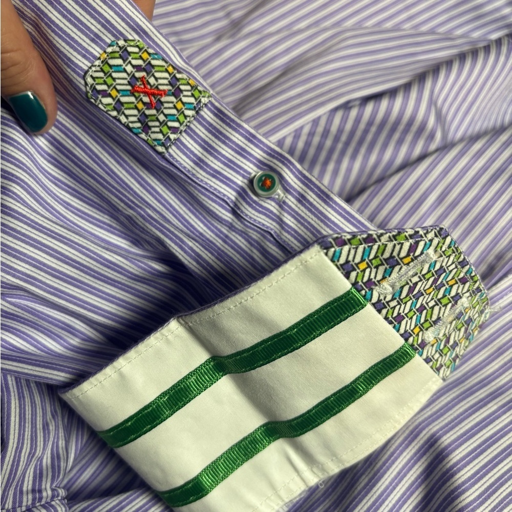 Robert Graham X Striped Men’s Dress Shirt Button Down Flip Cuff Size XL - Picture 4 of 7